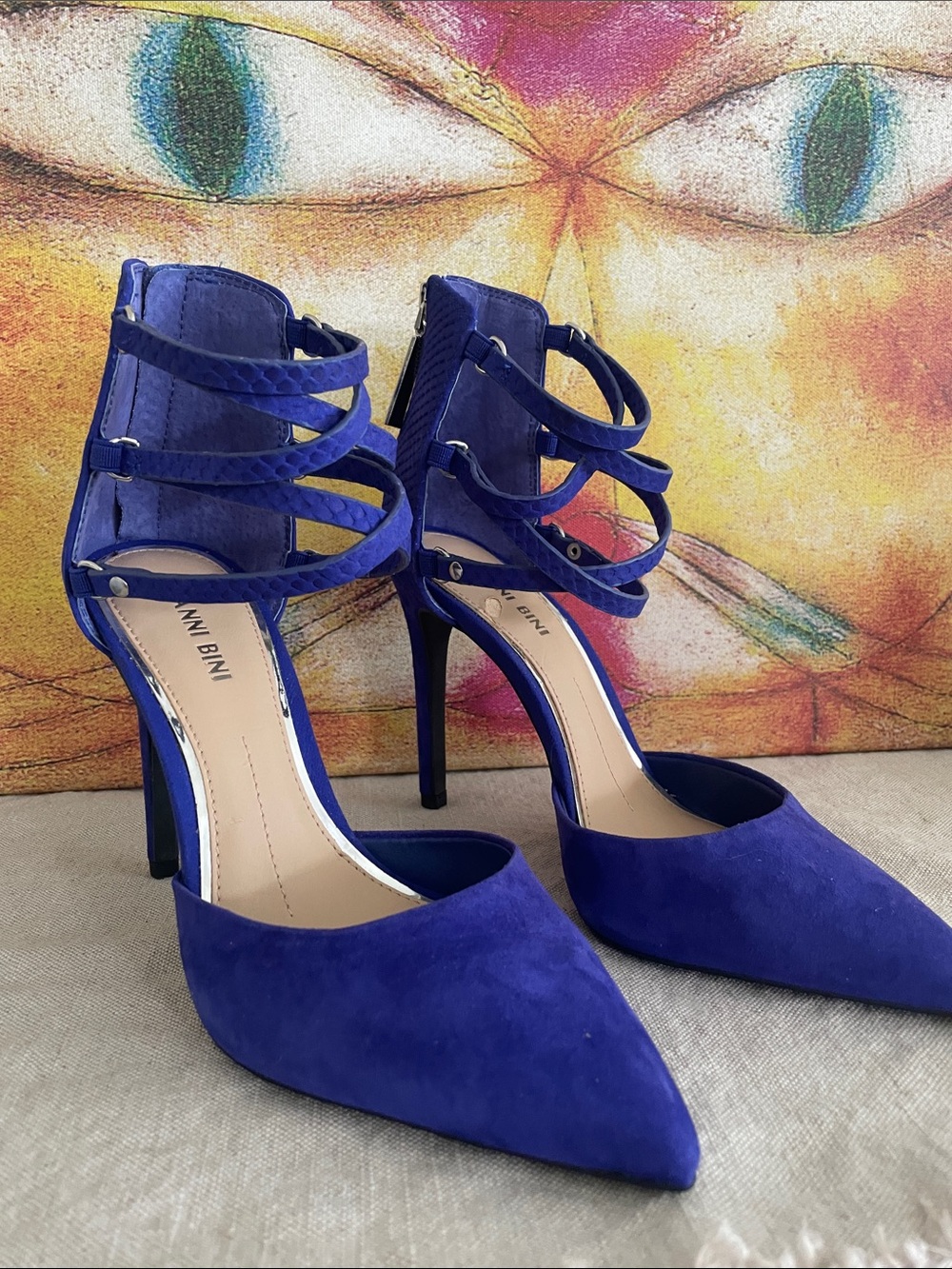 Gianni Bini Strappy Pointed-Toe Stiletto Heels 6.5   4” heel